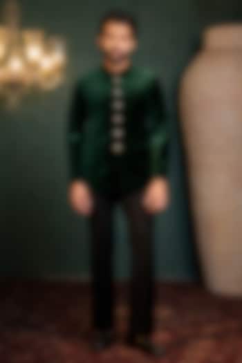Green Velvet Jodhpuri Set by ADANI at Pernia's Pop Up Shop