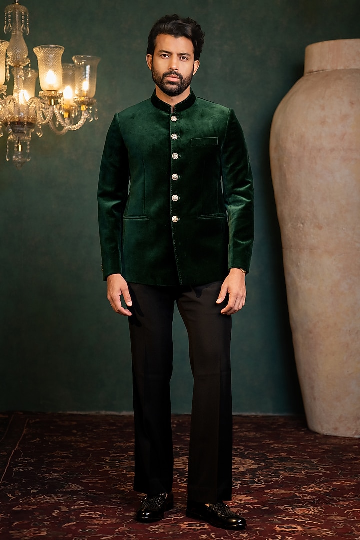 Green Velvet Jodhpuri Set by ADANI at Pernia's Pop Up Shop
