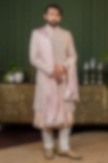 Rose Gold Dupion Silk Handwork Groom Sherwani Set by ADANI at Pernia's Pop Up Shop