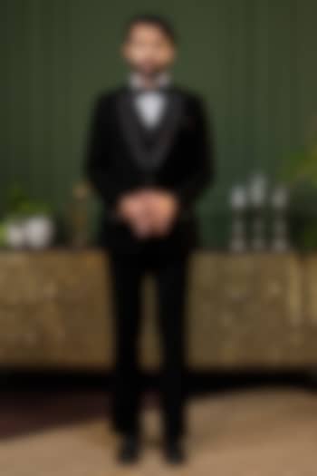Black Polyester Aari Work Tuxedo Set by ADANI at Pernia's Pop Up Shop