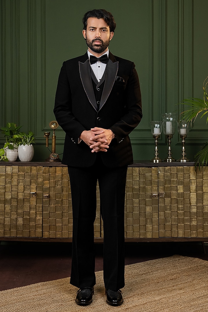 Black Polyester Aari Work Tuxedo Set by ADANI at Pernia's Pop Up Shop