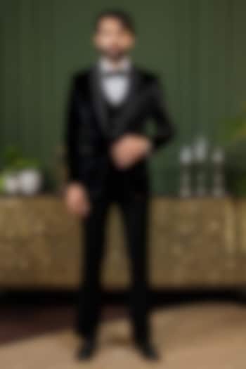 Black Silk Velvet Cutdana Embroidered Tuxedo Set by ADANI at Pernia's Pop Up Shop