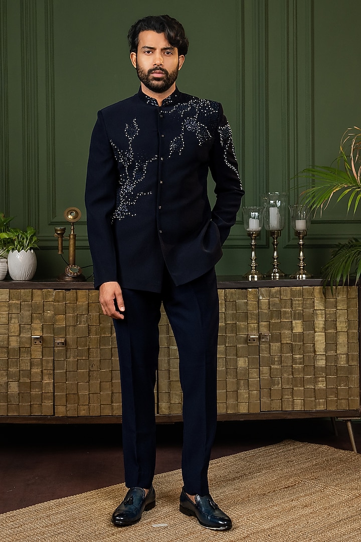 Blue Polyester Lycra Cutdana Embroidered Jodhpuri Set by ADANI at Pernia's Pop Up Shop