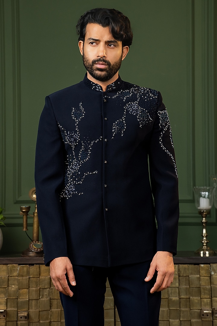 Blue Polyester Lycra Cutdana Embroidered Jodhpuri Set by ADANI at Pernia's Pop Up Shop