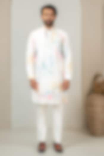 Ivory Dupion Handpainted & Cutdana Embroidered Bundi Jacket Set by ADANI at Pernia's Pop Up Shop