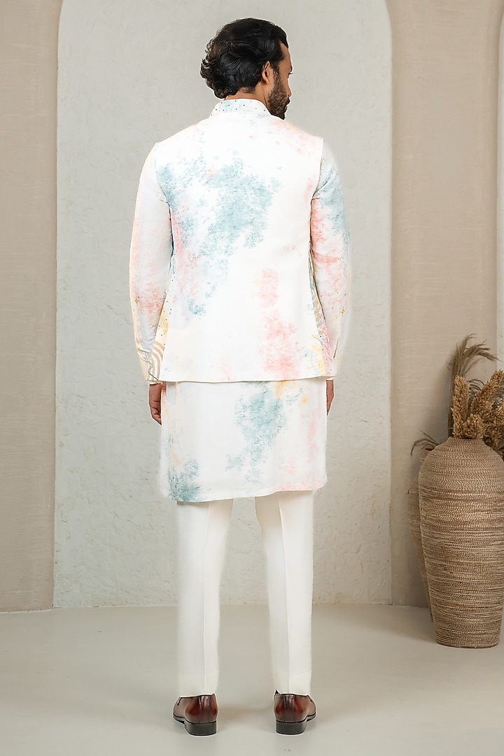 Ivory Dupion Handpainted & Cutdana Embroidered Bundi Jacket Set by ADANI at Pernia's Pop Up Shop