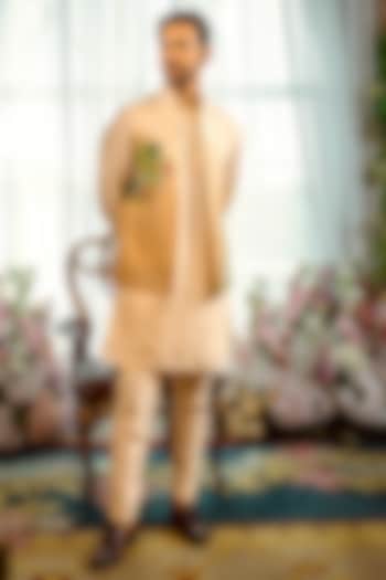 Light Gold Silk Cutdana Embroidered Nehru Jacket Set by ADANI at Pernia's Pop Up Shop