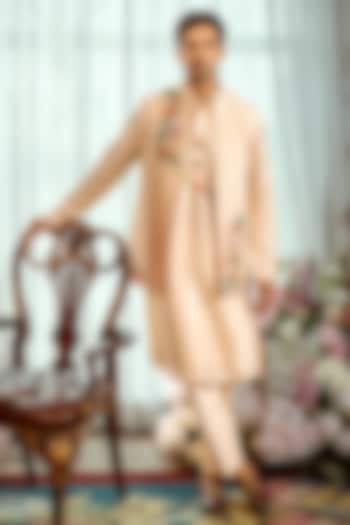 Light Gold Silk Cutdana Embroidered Nehru Jacket Set by ADANI at Pernia's Pop Up Shop