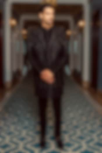 Black Poly Lycra Hand Embroidered Wedding Indowestern Set by ADANI at Pernia's Pop Up Shop