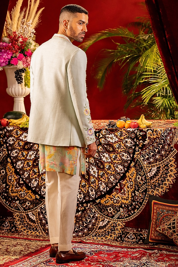Pastel Blue Silk Floral Embroidered Wedding Indowestern Set by ADANI at Pernia's Pop Up Shop