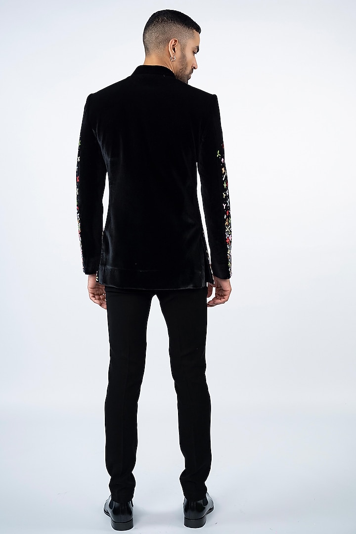 Black Velvet Hand Embroidered Jodhpuri Set by ADANI at Pernia's Pop Up Shop