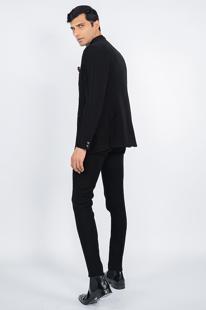 Black Premium Suiting Fabric Hand Embroidered Jodhpuri Set by ADANI at Pernia's Pop Up Shop