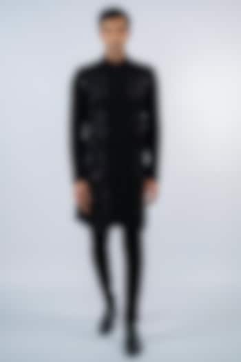 Black Imported Poly Lycra Cutdana Embroidered Wedding Indowestern Set by ADANI at Pernia's Pop Up Shop