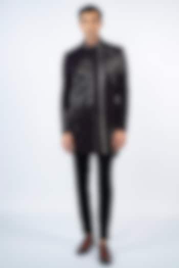 Black Poly Lycra Hand Embroidered Wedding Indowestern Set by ADANI at Pernia's Pop Up Shop