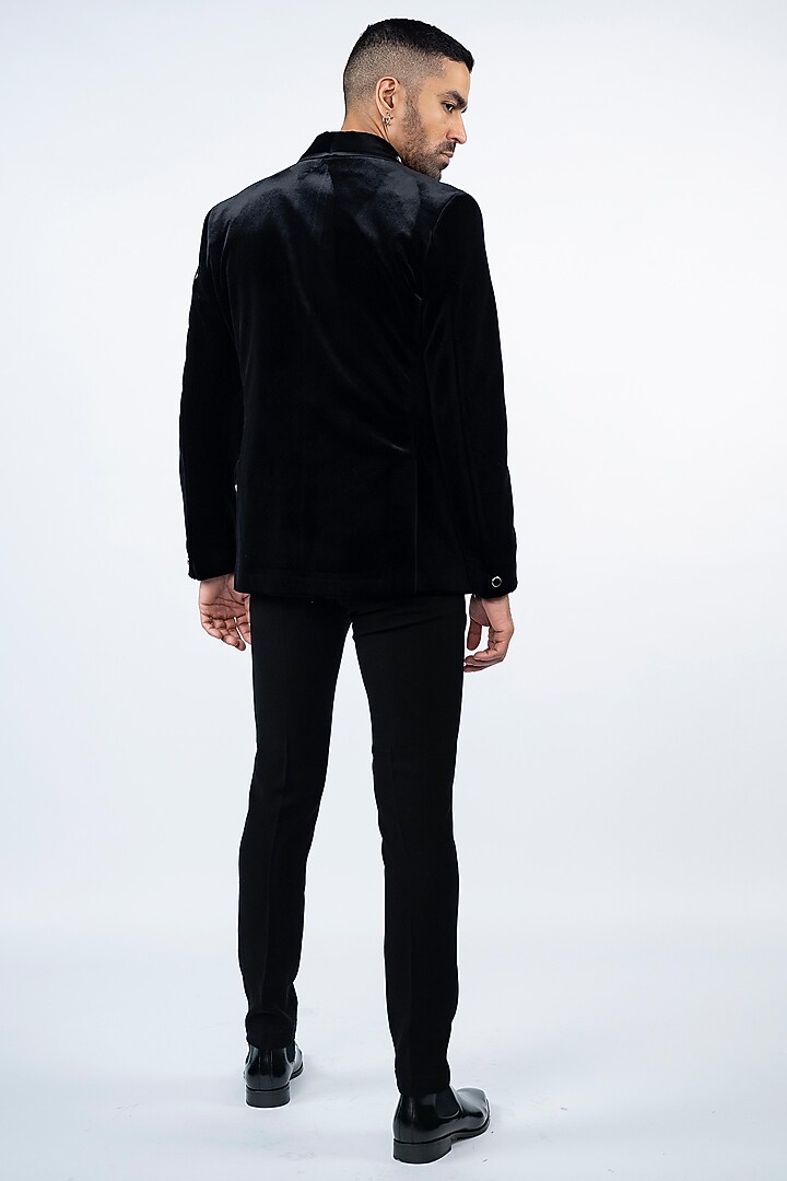 Black Velvet Hand Embroidered Tuxedo Set by ADANI at Pernia's Pop Up Shop