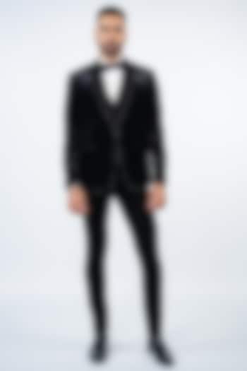 Black Velvet Hand Embroidered Tuxedo Set by ADANI