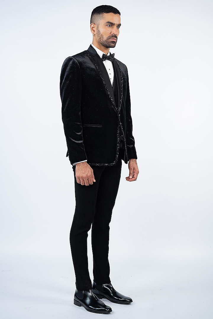 Black Velvet Hand Embroidered Tuxedo Set by ADANI at Pernia's Pop Up Shop