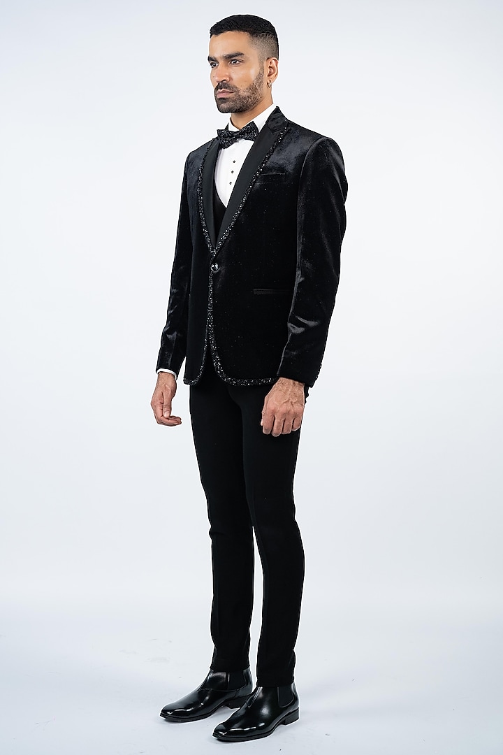 Black Velvet Hand Embroidered Tuxedo Set by ADANI at Pernia's Pop Up Shop