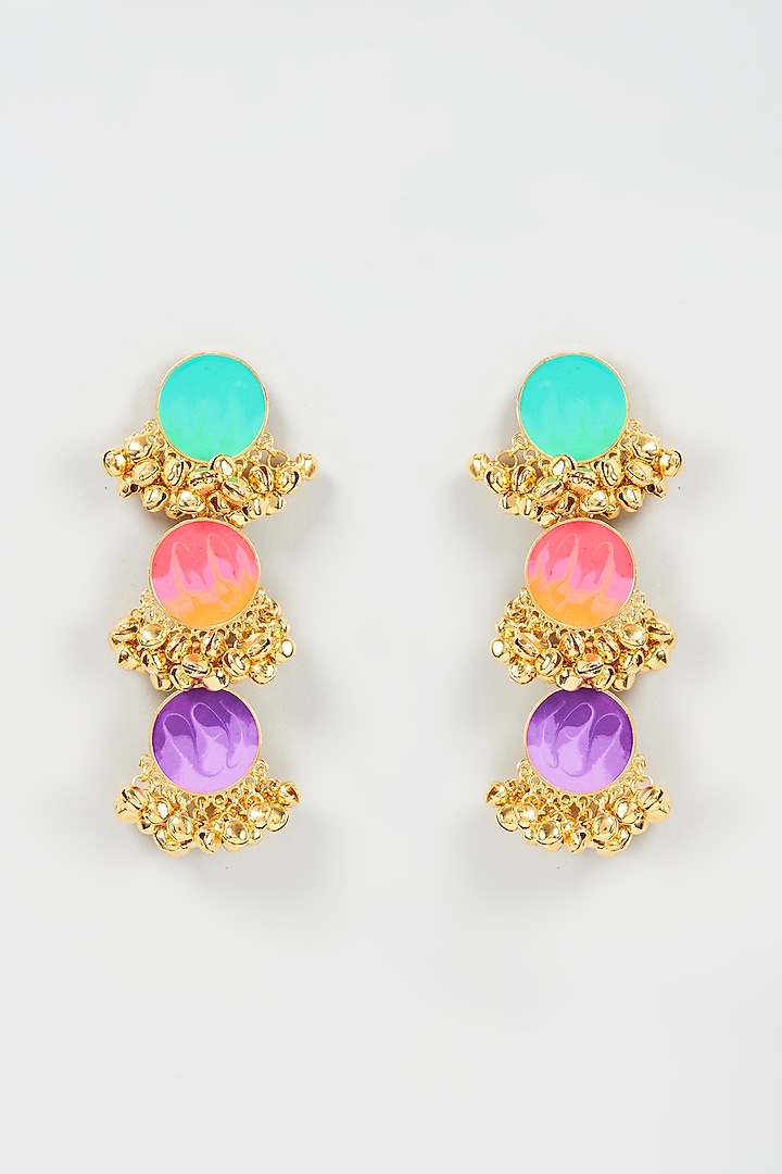 Gold Finish Enameled Dangler Earrings by Aditi Bhatt