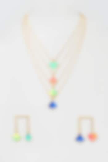 Gold Finish Enameled Layered Necklace Set by Aditi Bhatt
