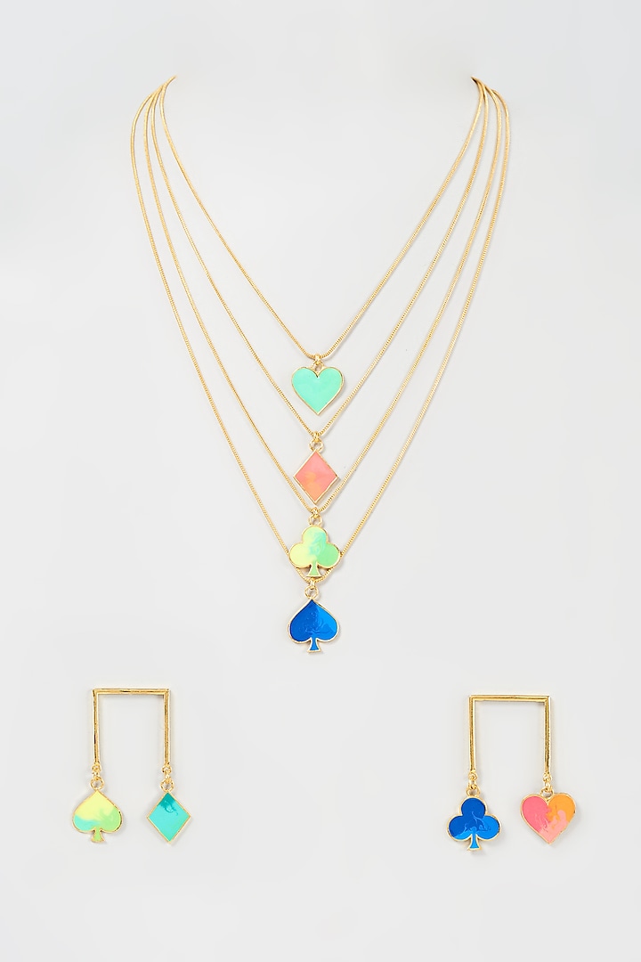 Gold Finish Enameled Layered Necklace Set by Aditi Bhatt