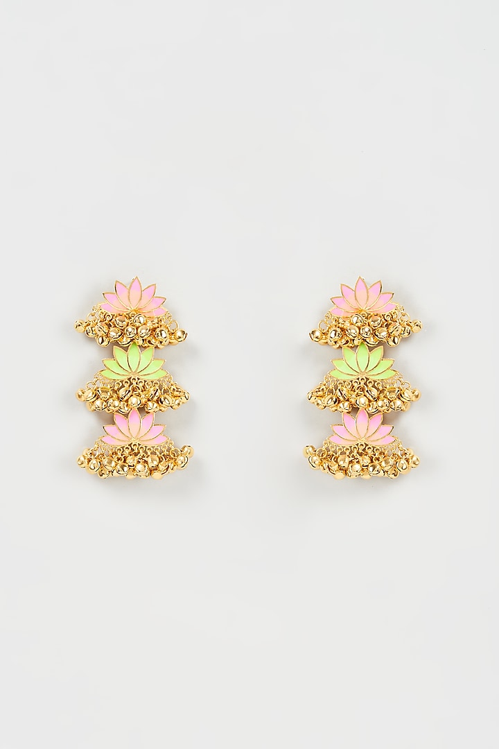 Gold Finish Enameled Dangler Earrings by Aditi Bhatt