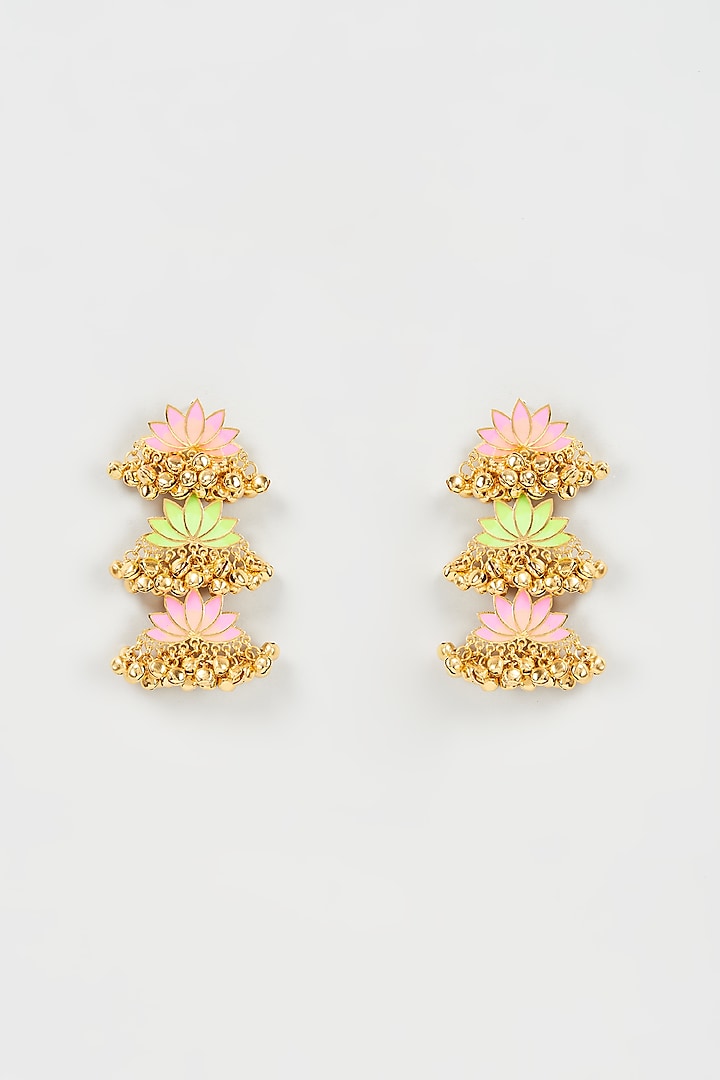 Gold Finish Enameled Dangler Earrings by Aditi Bhatt at Pernia's Pop Up Shop