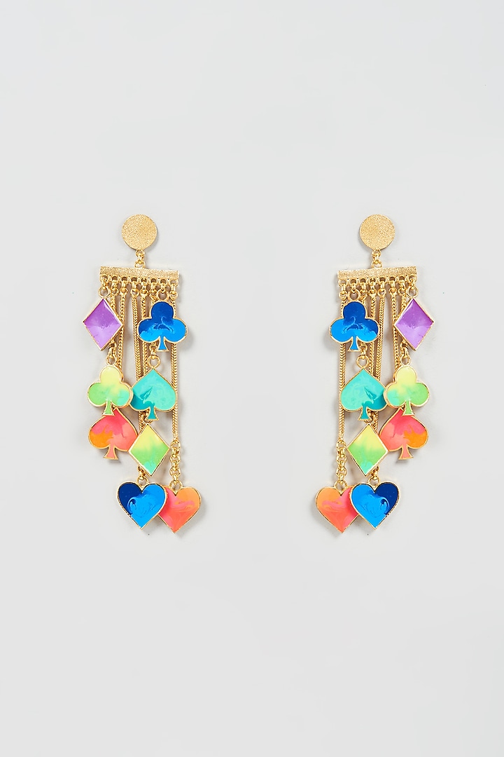 Gold Finish Enameled Dangler Earrings by Aditi Bhatt at Pernia's Pop Up Shop