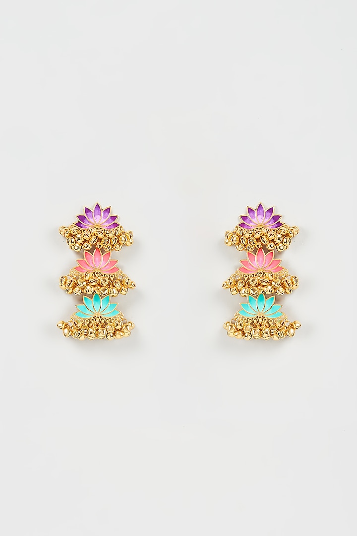 Gold Finish Enameled Dangler Earrings by Aditi Bhatt at Pernia's Pop Up Shop