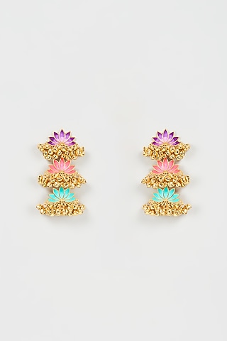 Gold Finish Enameled Dangler Earrings by Aditi Bhatt