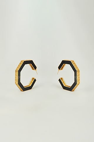 Gold Finish Enameled Hoop Earrings by Aditi Bhatt