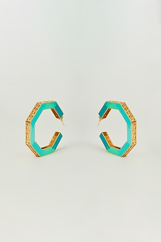 Gold Finish Enameled Hoop Earrings by Aditi Bhatt