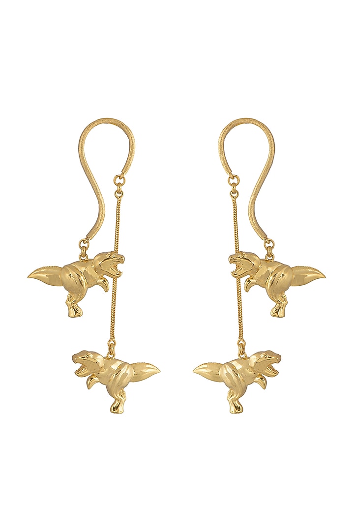 Gold Finish Earrings In Brass by Aditi Bhatt at Pernia's Pop Up Shop