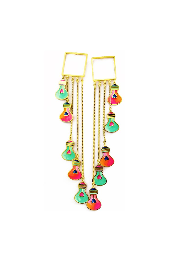 Gold Finish Earrings With Enamel by Aditi Bhatt