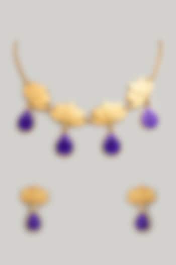 Gold Finish Purple Stone Enameled Choker Necklace Set by Aditi Bhatt