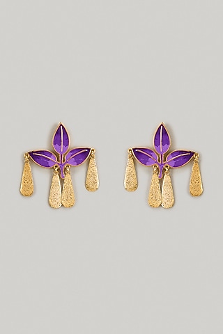Gold Finish Enameled Dangler Earrings by Aditi Bhatt