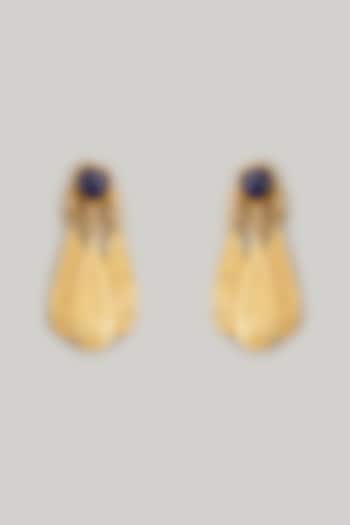 Gold Finish Blue Stone Enameled Dangler Earrings by Aditi Bhatt