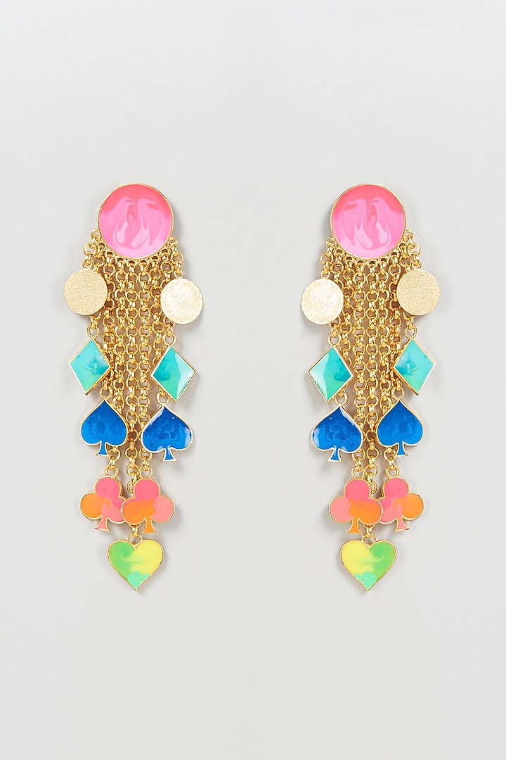 Gold Finish Enameled Dangler Earrings by Aditi Bhatt at Pernia's Pop Up Shop