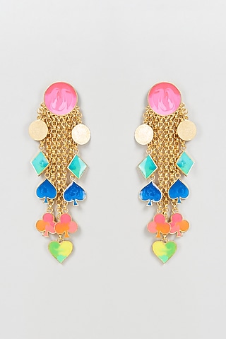 Gold Finish Enameled Dangler Earrings by Aditi Bhatt