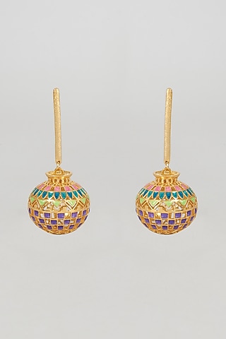 Gold Finish Matka Dangler Earrings by Aditi Bhatt