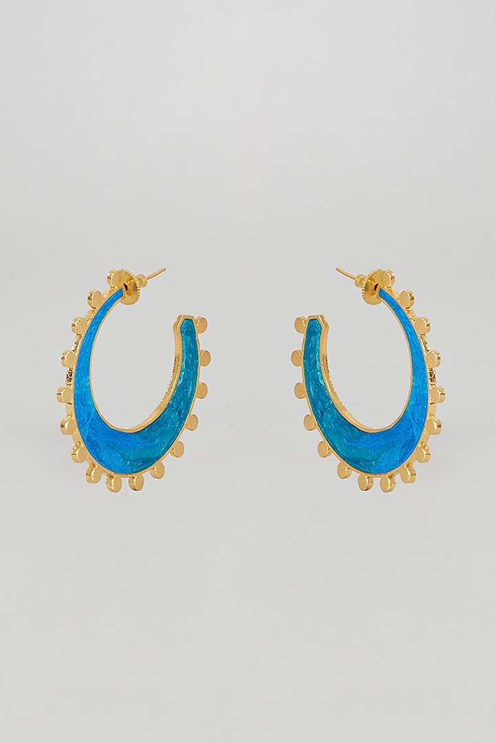 Gold Finish Tribal Twist Hoop Earrings by Aditi Bhatt