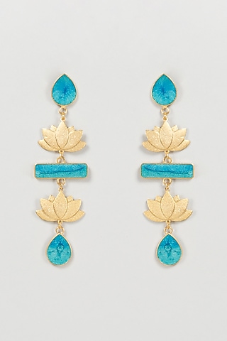 Gold Finish Lotus Dangler Earrings by Aditi Bhatt