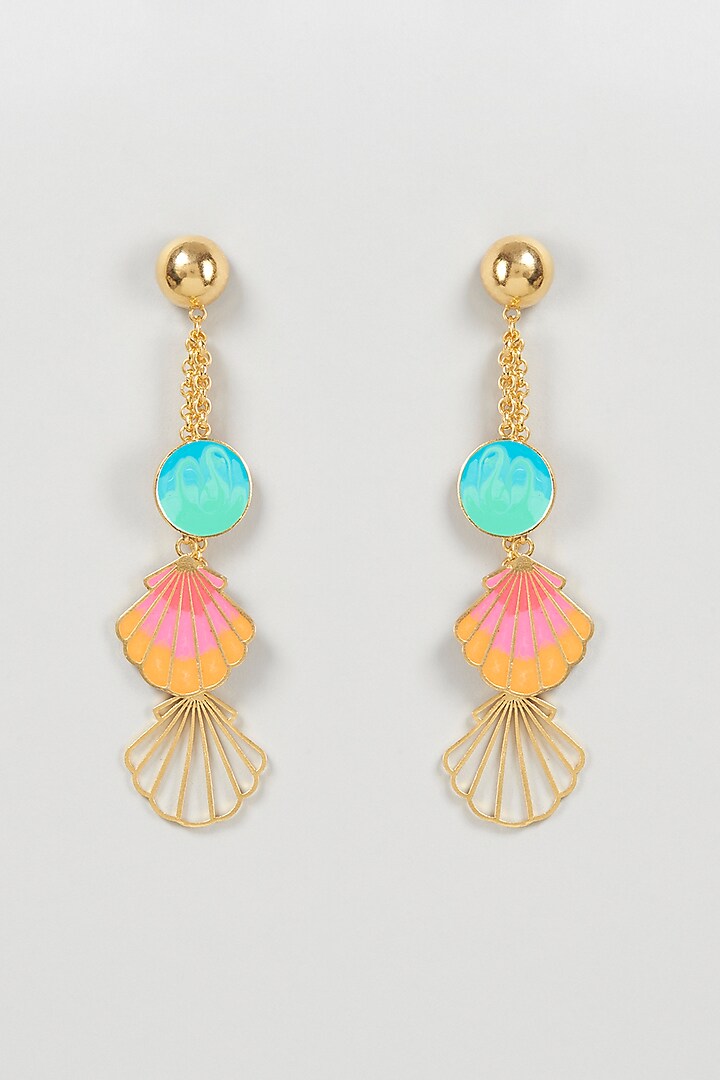 Gold Finish Ocean Love Dangler Earrings by Aditi Bhatt