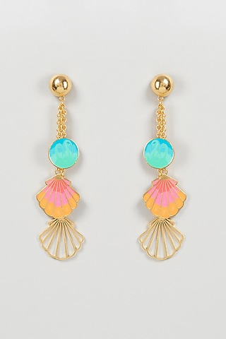 Gold Finish Ocean Love Dangler Earrings by Aditi Bhatt