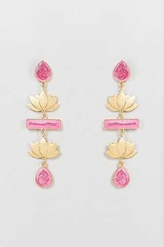 Gold Finish Lotus Dangler Earrings by Aditi Bhatt