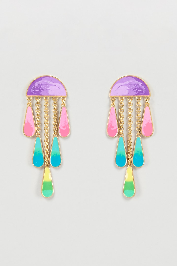 Gold Finish Rainbow Drop Dangler Earrings by Aditi Bhatt