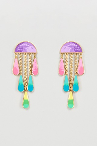 Gold Finish Rainbow Drop Dangler Earrings by Aditi Bhatt