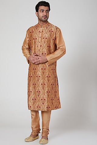 Beige Embroidered Kurta Set by Aditya Dugar