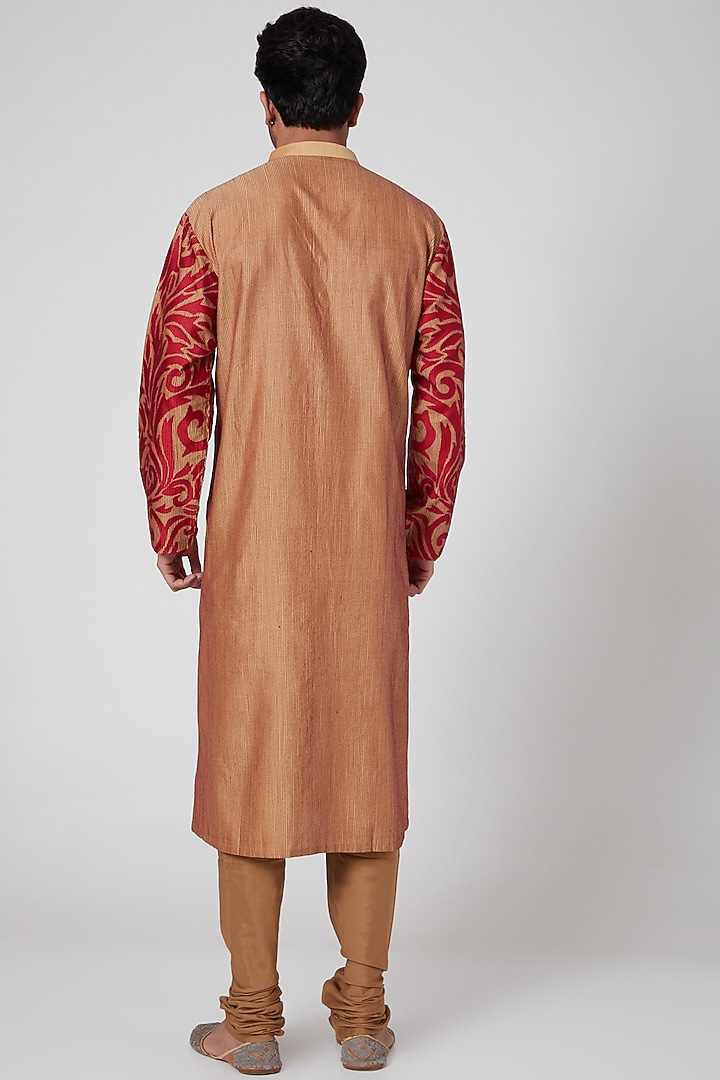 Beige & Red Embroidered Kurta Set by Aditya Dugar at Pernia's Pop Up Shop