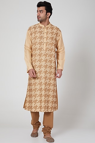 Beige Hand Embroidered Kurta Set by Aditya Dugar